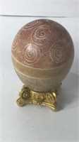 Vintage Large Stone Egg On Brass Stand. UJC