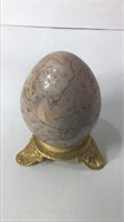 Large Vintage Stone Egg On Brass Stand. UJC