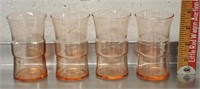 Vintage pink depression glass set of 4 glasses