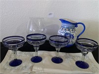 StoneLite Pitcher, Blue & Clear Margarita Glasses
