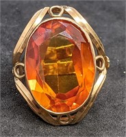 Large 14 KT Yellow Gold Orange Stone Ring