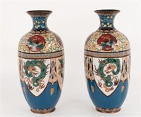 Pr. Japanese Cloisonne w/ Goldstone Vases
