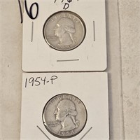 1954 & 64 D Silver Washington Quarters