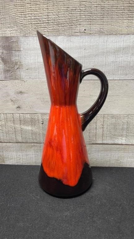 Vintage Drip Glaze Pottery Pitcher 11.5" Tall