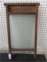 ANTIQUE PRIMITIVE PINE AND GLASS WASHBOARD 23"T X