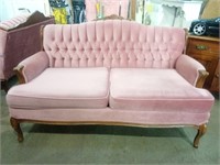 Beautiful Dusty Rose Velour with Wood Loveseat by