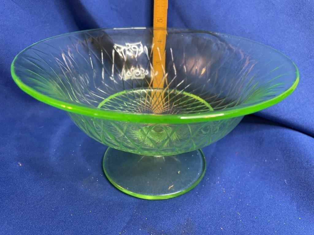 Green Uranium Glass Bowl 9"