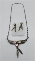 Sterling Pink Abalone 18in Necklace And Matching