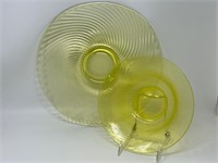 Swirled Depression Glass Platter & Bowl