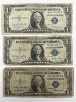 (3) Series 1935 E Silver Certificate Dollar Bills