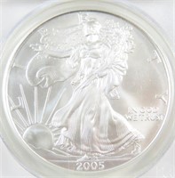 PCGS GRADED 2005 AMERICAN SILVER EAGLE GEM BU