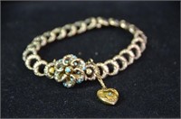 Vintage 14K Gold Link Bracelet w/ Enamel Flower
