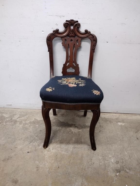 Victorian Carved Chair w/ Needle Point Seat