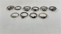10 Ladies .925 Silver Rings