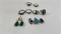 Assorted.925 Silver Rings Pendents & Earrings