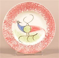 Red Spatter Peafowl Pattern China Cup Plate.