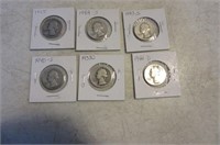 SIX Silver Quarters Coins in Sleeves