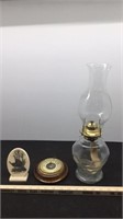 4" Etched marble picture, Oil lamp & Barometer