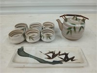 Handmade clay teapot, 6 cups, tray
