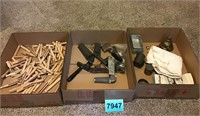 3 boxes - Clothespins, grater, misc