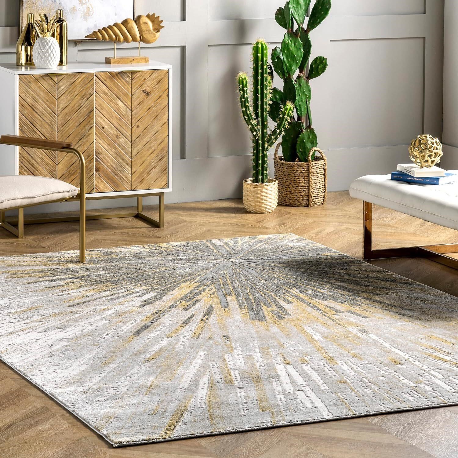 nuLOOM Amaya Abstract 6.7x 9 Area Rug  Gold/Ivory