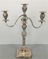 Ornate silverplate candelabra with rams head,
