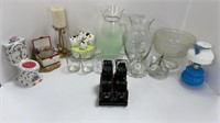 Vase, pitcher, candy bowl, candles, cow music box