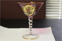 Hand Painted Cranberry Champagne Glass