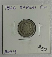 1866  Three Cent Nickel   F