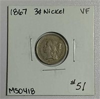 1867  Three Cent Nickel   VF