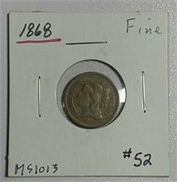 1868  Three Cent Nickel   F