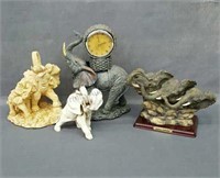 Group of 4 Elephant Figure Sculptures - One Clock