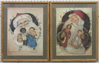 Pair framed old world Santas