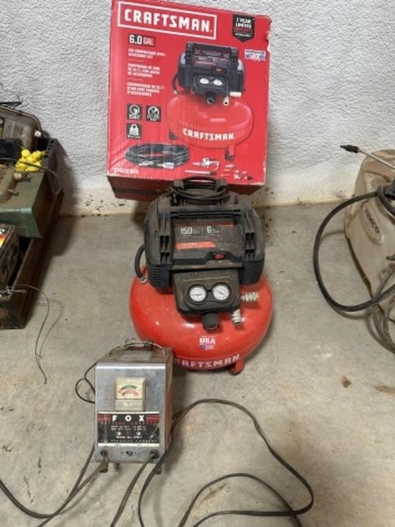 Craftsman 6 gal compressor, fox battery charger