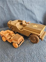 TWO VINTAGE... ANTIQUE? WOODEN JEEP TOYS 11" & 6"