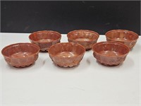 Set of 6 Coral Slag Glass Berry Bowls  4" wide