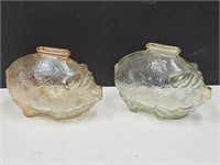 2 Glass Piggy Banks 4 1/2" Long