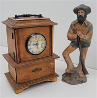Wood Mantel Clock w/ Drawer & Mountain Man ...
