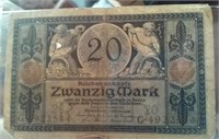 Old 1915 20 marks Germany currency