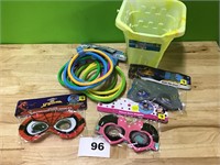Sand Bucket, Dive Rings, and Deluxe Swim Goggles