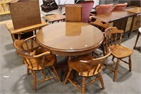 PEDESTAL DINING TABLE WITH 4 CHAIRS & 2 LEAVES