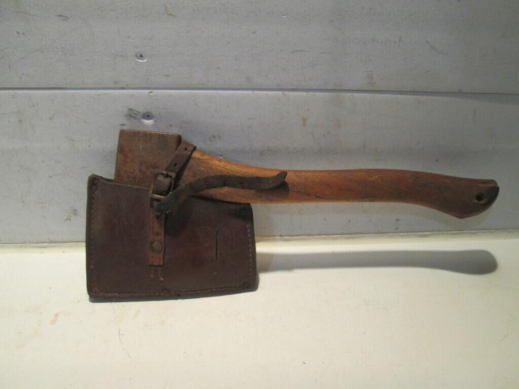 VINTAGE HATCHET WITH LEATHER PROTECTOR