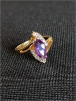 14K GOLD, AMETHYST & DIAMOND RING - SIZE 5.5