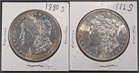1880-S (CLEANED) & 1882-S MORGAN DOLLARS BU