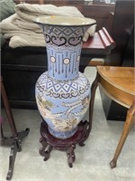 Large vintage oriental vase 32” tall w/ stand