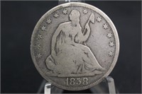 1858 Seated Liberty Silver Half Dollar