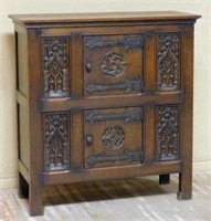 Neo Gothic Tracery Carved Oak Cabinet.