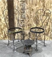 Japanese Pagoda Cast Iron Lantern & 2 Chairs