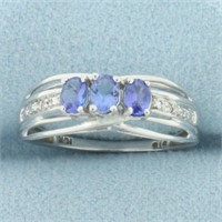 Tanzanite and Diamond Ring  in 10k White Gold