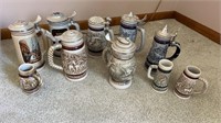 7 lidded beer steins and 3 small steins LOCAL